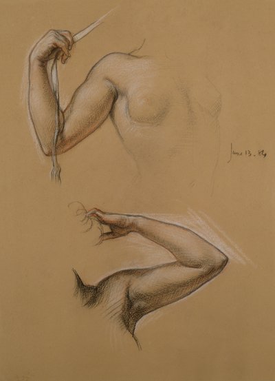 Two studies of the shoulders and raised arms of a girl for 